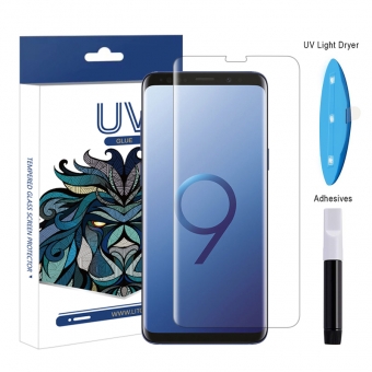 Samsung galaxy s9 uv light liquid glue tempered glass screen protector cover