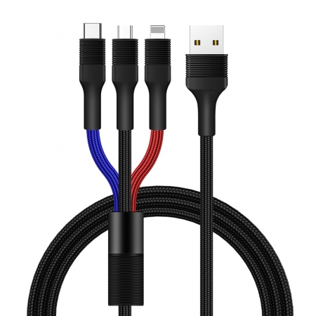 3 In 1 Design Multi Function Cable Durable And Flexible USB Charging Cable 