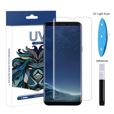Samsung Galaxy S8 Plus Uv Light Full Adhesive Tempered Glass Screen Protector Shield 