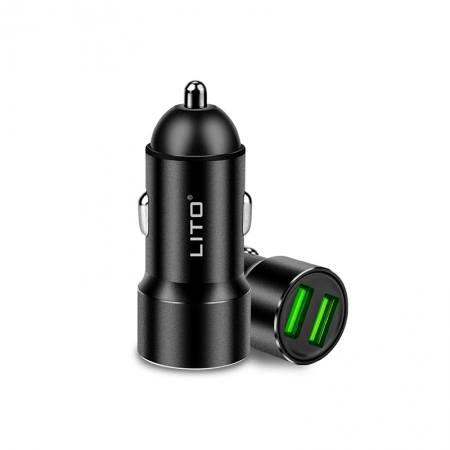LITO Aluminum Alloy Car Charger Mini 2.4A Double USB Car Charger Adapter 