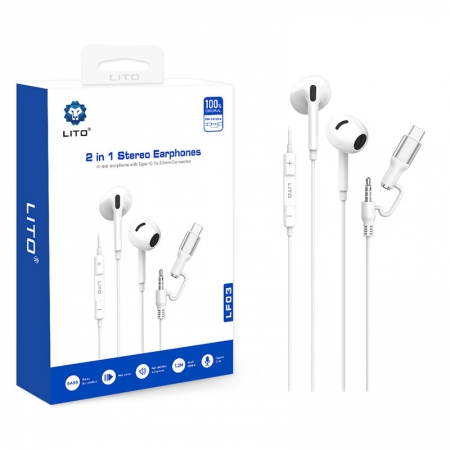 LITO LF03 2 in 1 Type C to 3.5mm Wired Earphone for Mobile Phones 