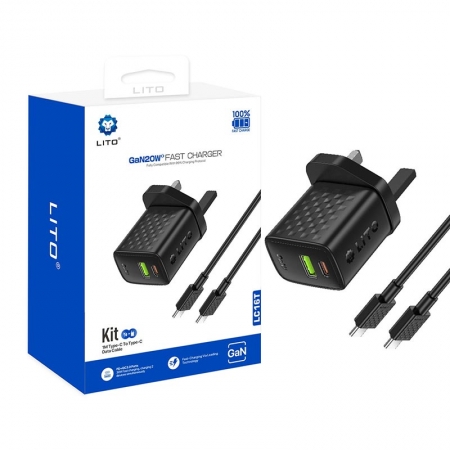 LITO LC16 GaN 20W Fast Charger with USB-C & USB-A 