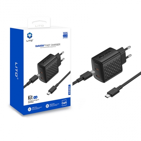 LITO LC22 45W Dual USB-C GaN Fast Charger for EU Plug 