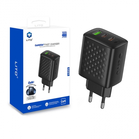 LITO LC25 65W GaN Triple-Port Fast Charger with USB-C Cable 
