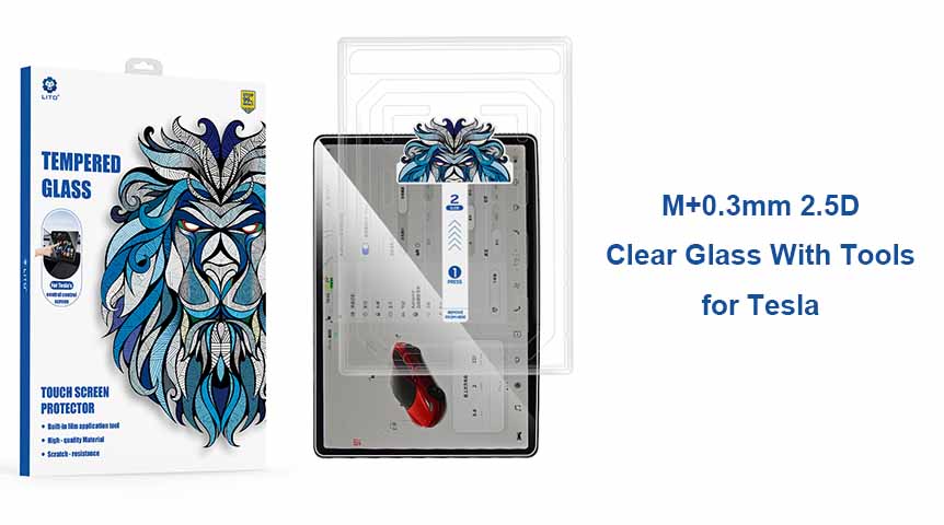 LITO M+ 0.3mm 2.5D Clear Glass Screen Protector with Applicator for Tesla Model 3 Model Y 