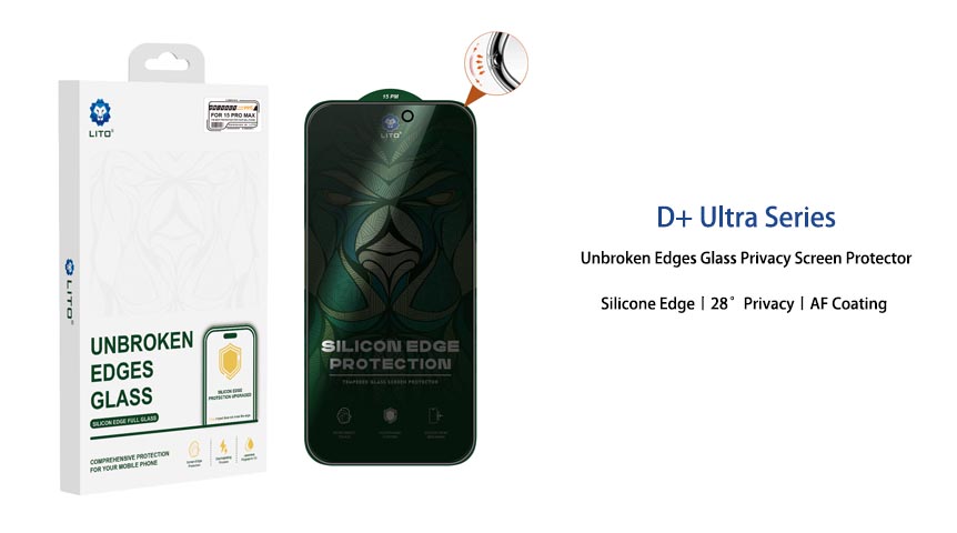 LITO D+ Ultra Unbreakabile Silicone edge privacy tempered glass screen protector 