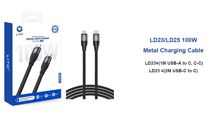 LITO LD23 LD25 100w 1M 2M Fast Type C Charging Cable