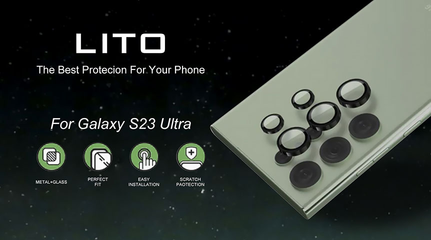 Lito S+ Metal  Camera Lens Protector For Samsung Galaxy S23 Ultra With Easy Installtion Kit