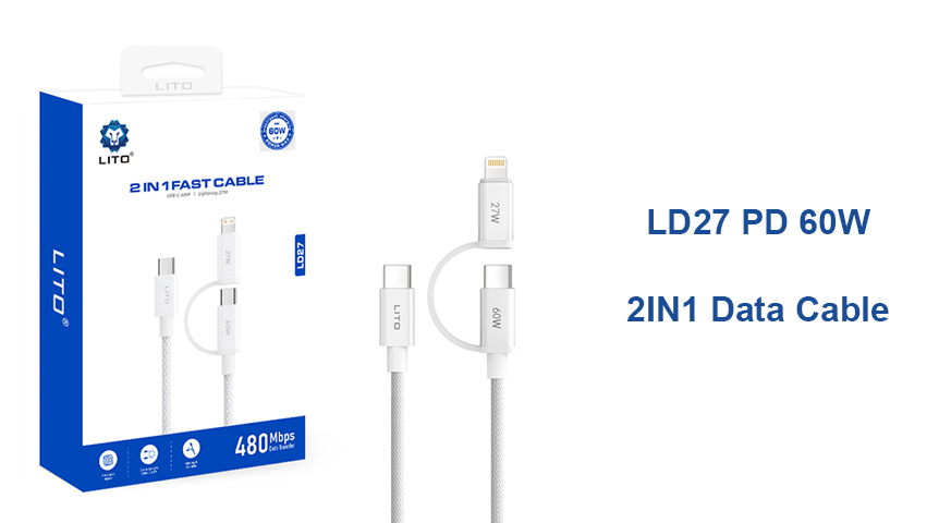 LITO LD27 60W 2 in 1 Fast Charging Cable for USB C and Lightning